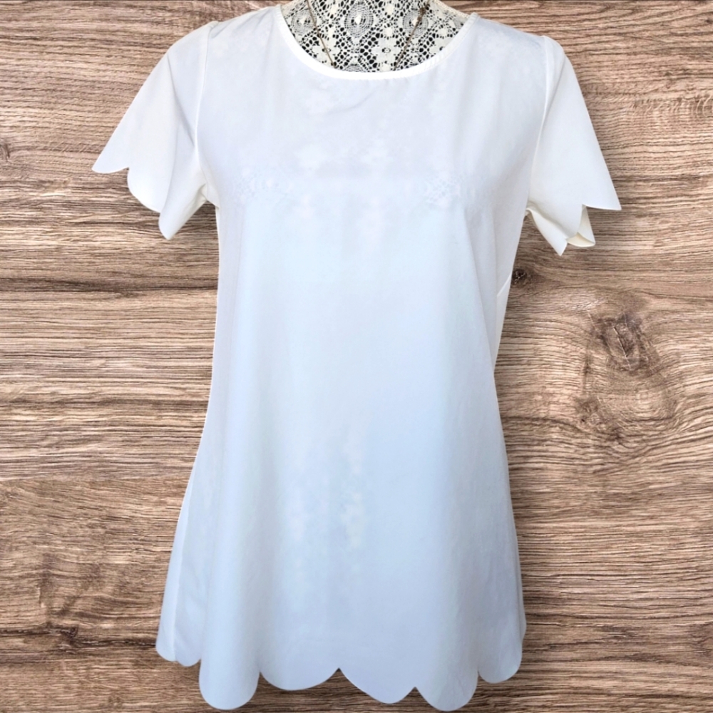 12PM by Mon Ami white scalloped short sleeves top